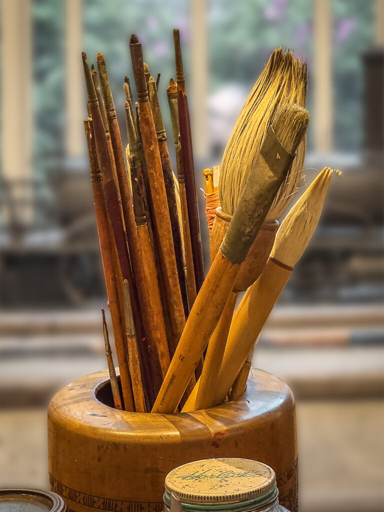 Frida Kahlo’s art brushes in her studio