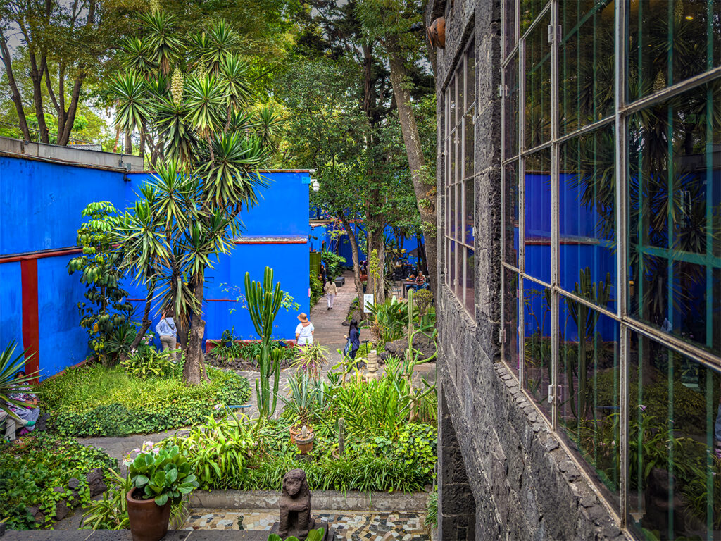 Lush garden at the Frida Kahlo Museum