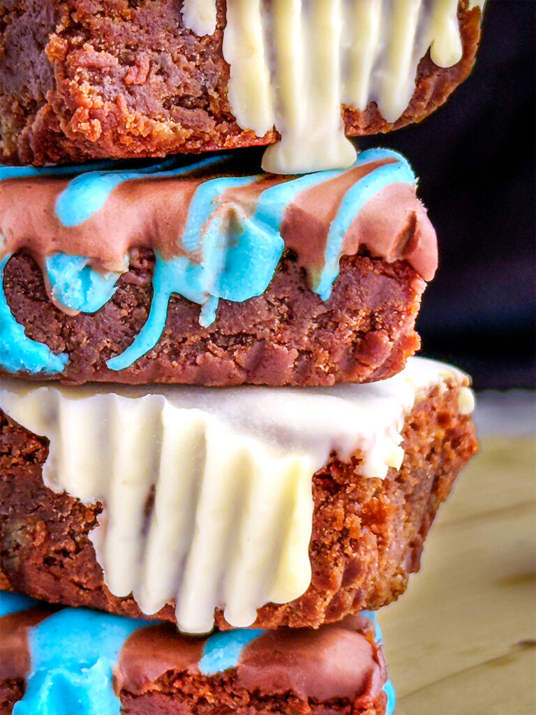 Frosted chocolate brownies stack