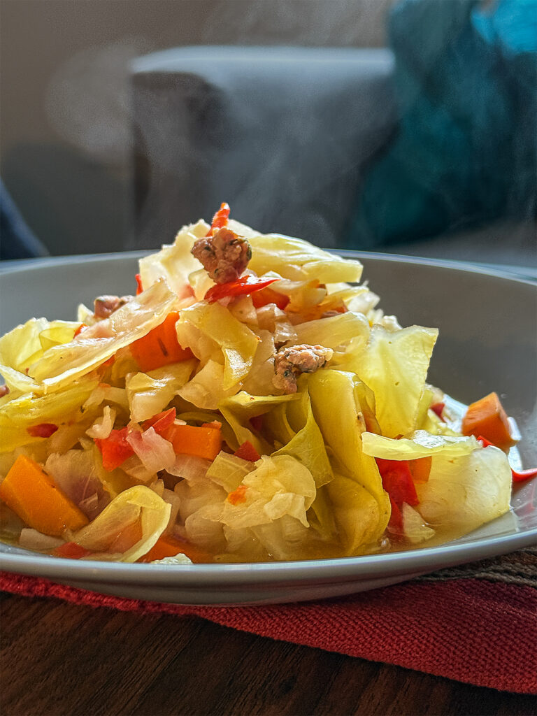Closeup of Cabbage and Sausage Soup