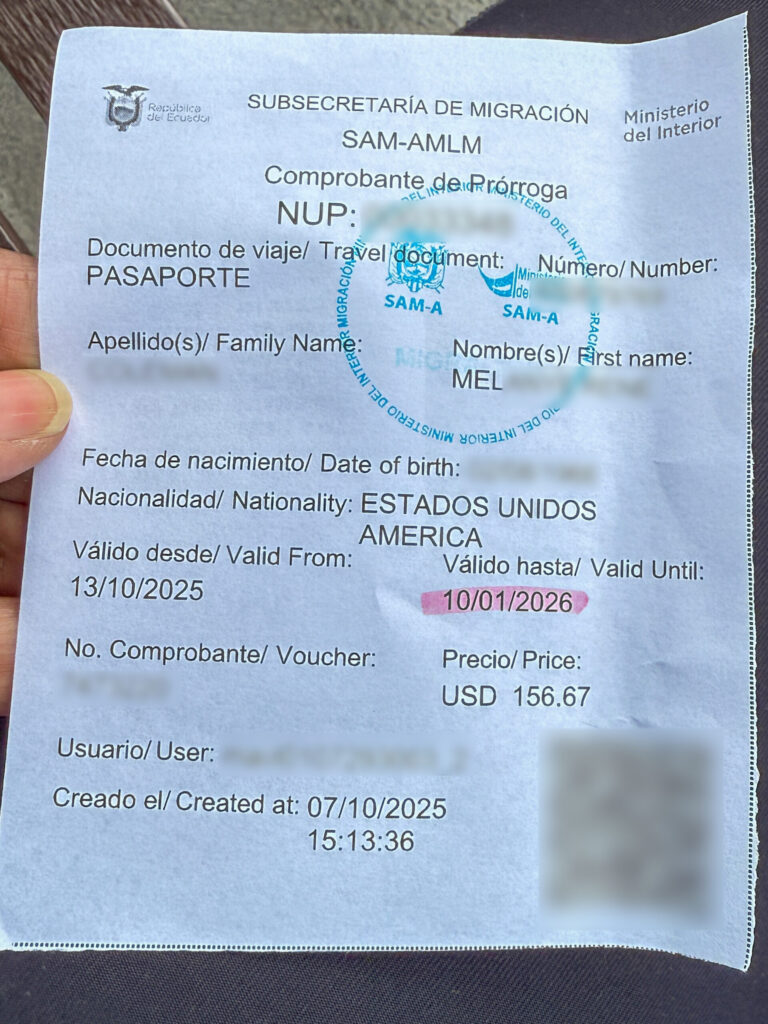 Visa Extension (Comprobante de Prorroga)